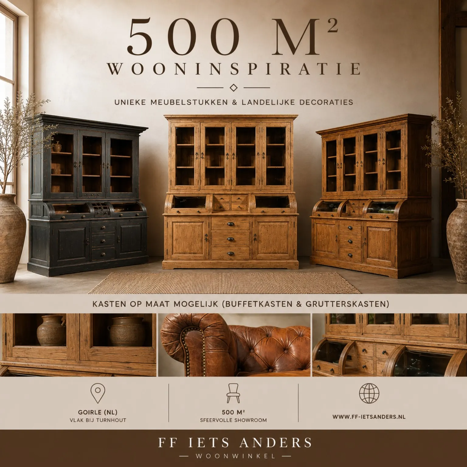 500 m² wooninspiratie showroom met buffetkasten en grutterskasten in Goirle
